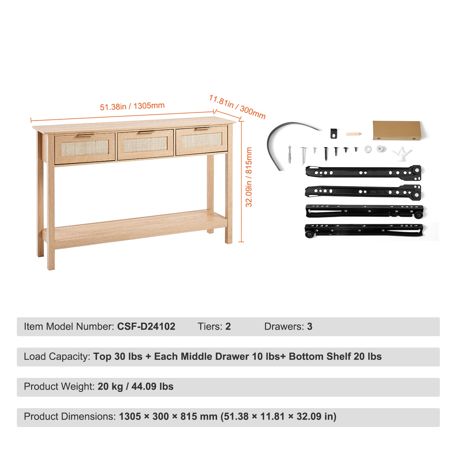 Rattan Console Table With 3 Drawers For Living Room And Hallway_voghion.com
